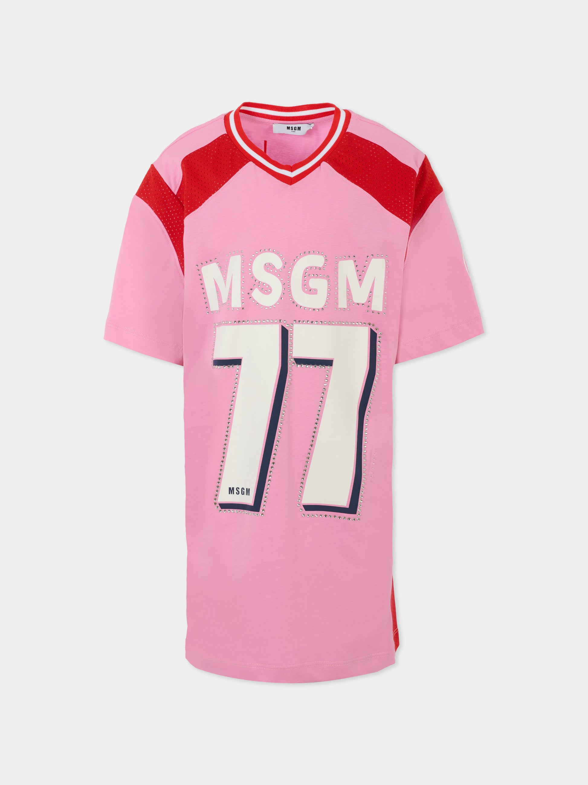 Vestito rosa per bambina con logo e strass,Msgm Kids,S5MSJGDR263 MS003