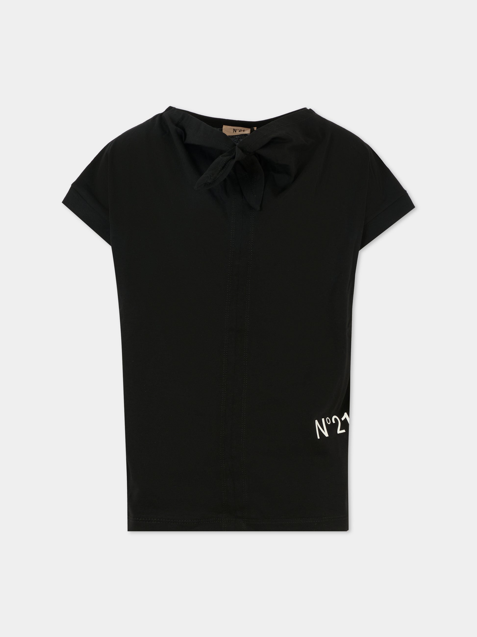 T-shirt nera per bambina con logo,N°21 Kids,N2102E N0153 0N900
