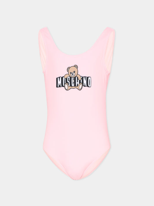 Costume intero rosa per bambina con teddy bear,Moschino Kids,H2L00B LKA11 50209