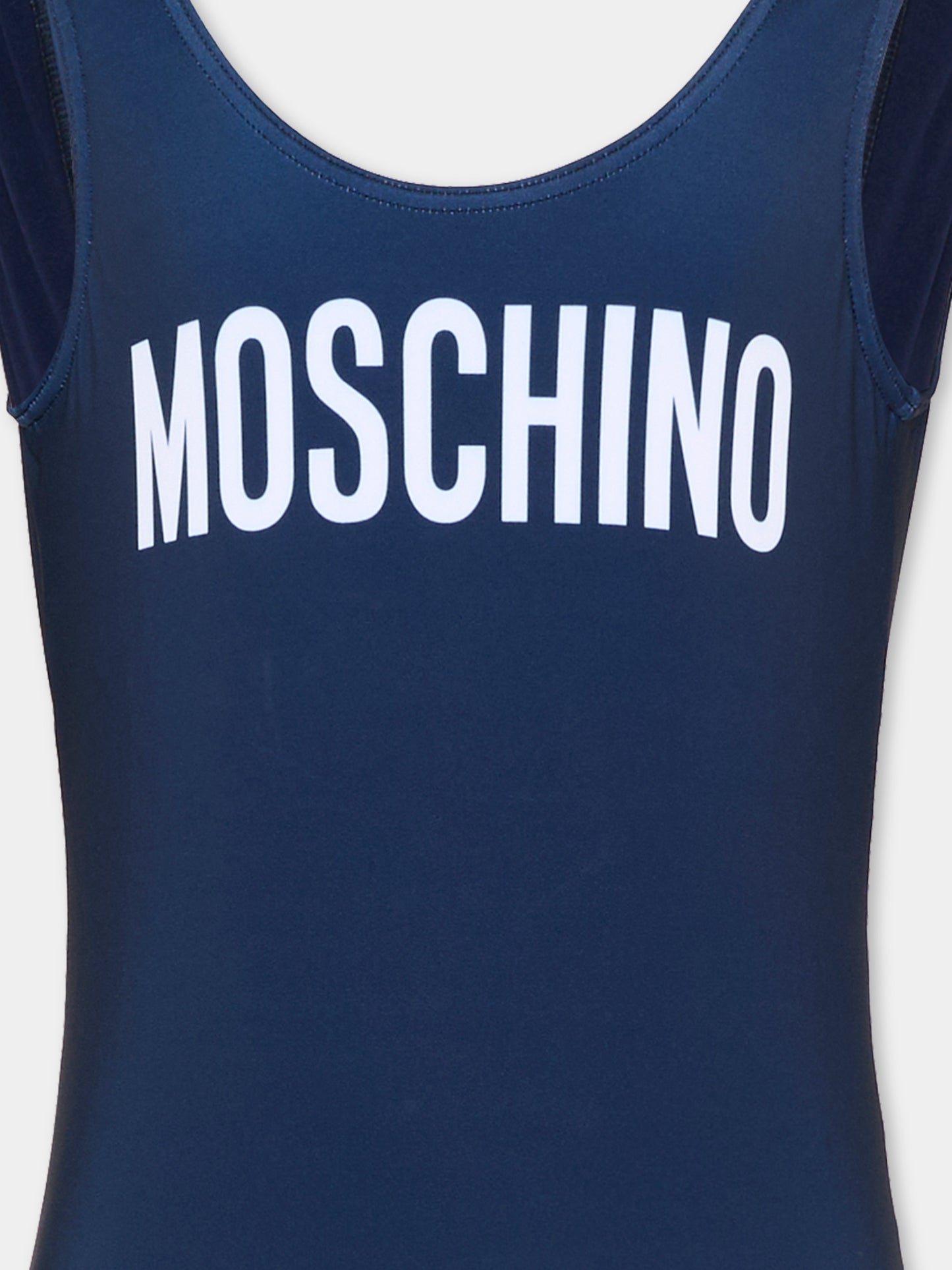 Costume intero blu per bambina con logo,Moschino Kids,HDL016 LKA11 40016