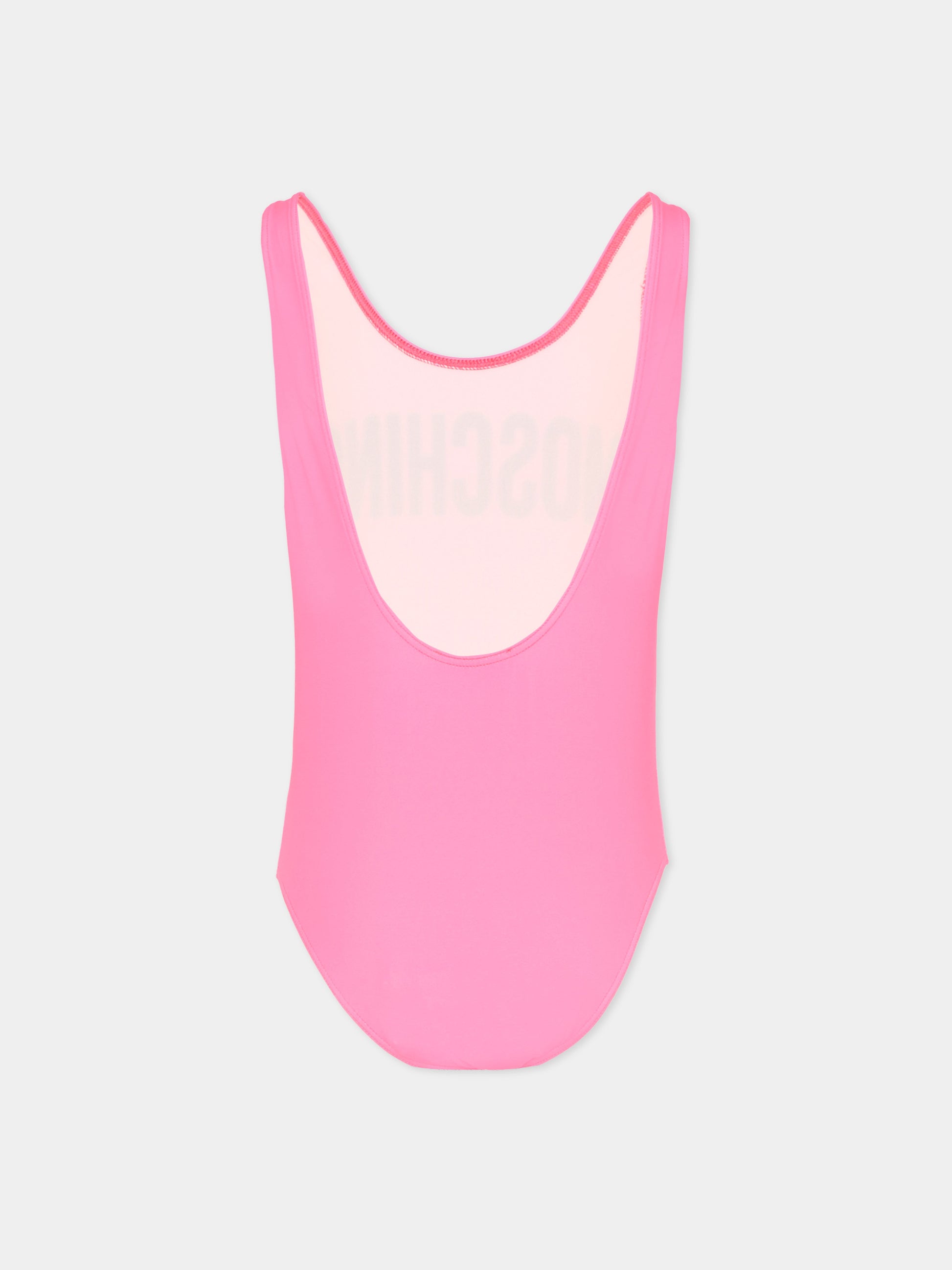 Costume intero fucsia per bambina con logo,Moschino Kids,HDL016 LKA11 50533