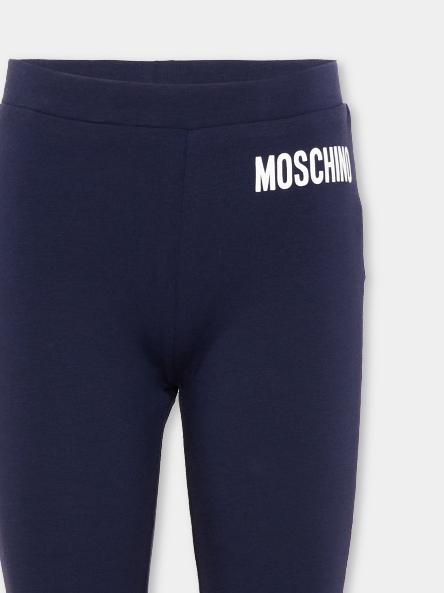 Pantaloni sportivi blu per bambina con logo,Moschino Kids,HDP076 LBA00 40016