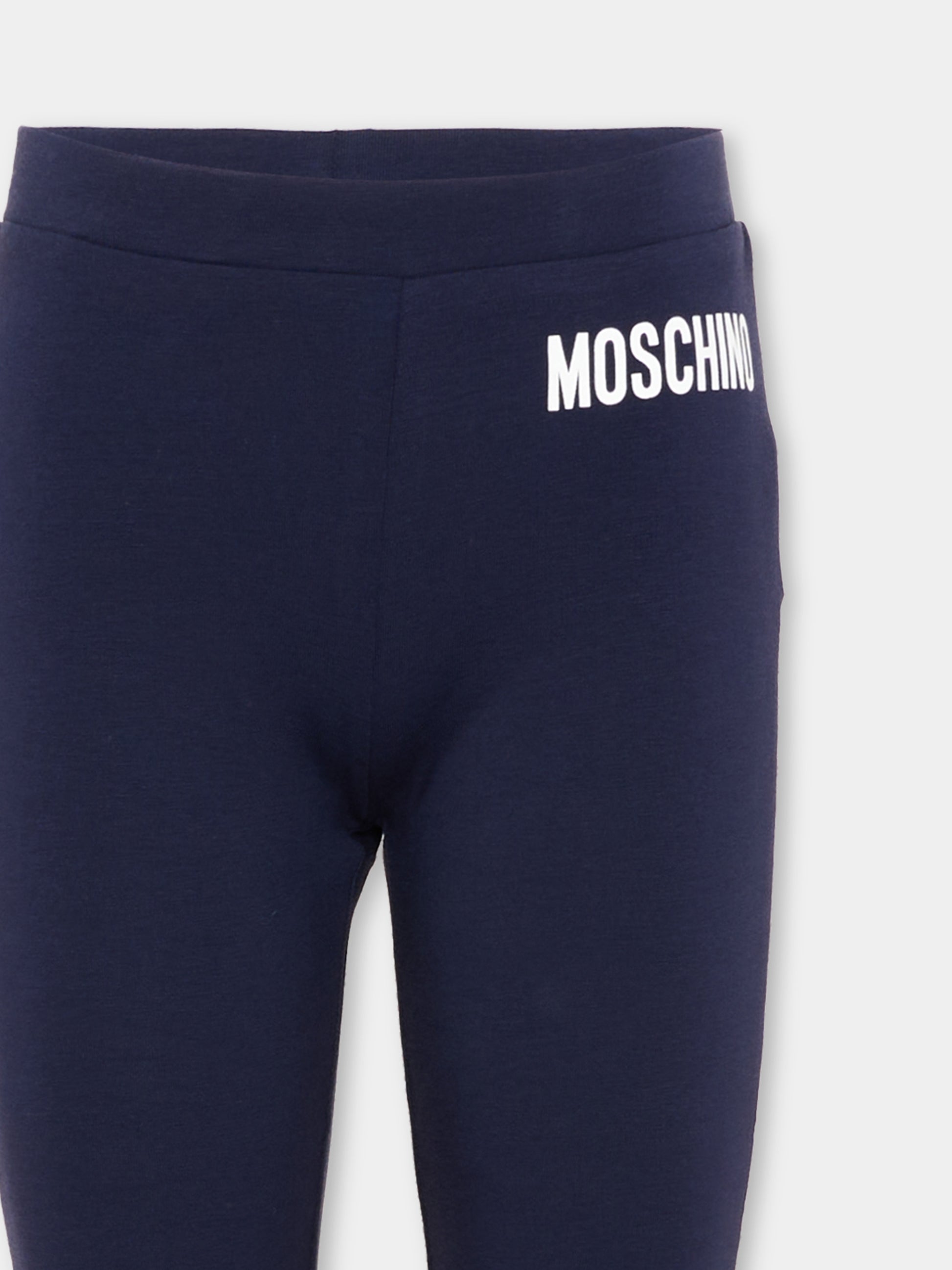 Pantaloni sportivi blu per bambina con logo,Moschino Kids,HDP076 LBA00 40016