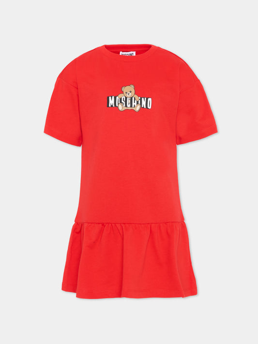 Vestito rosso per bambina con Teddy Bear,Moschino Kids,HDV0HL LCA19 50109
