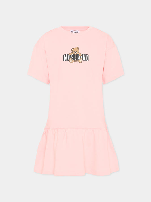 Vestito rosa per bambina con Teddy Bear,Moschino Kids,HDV0HL LCA19 50209