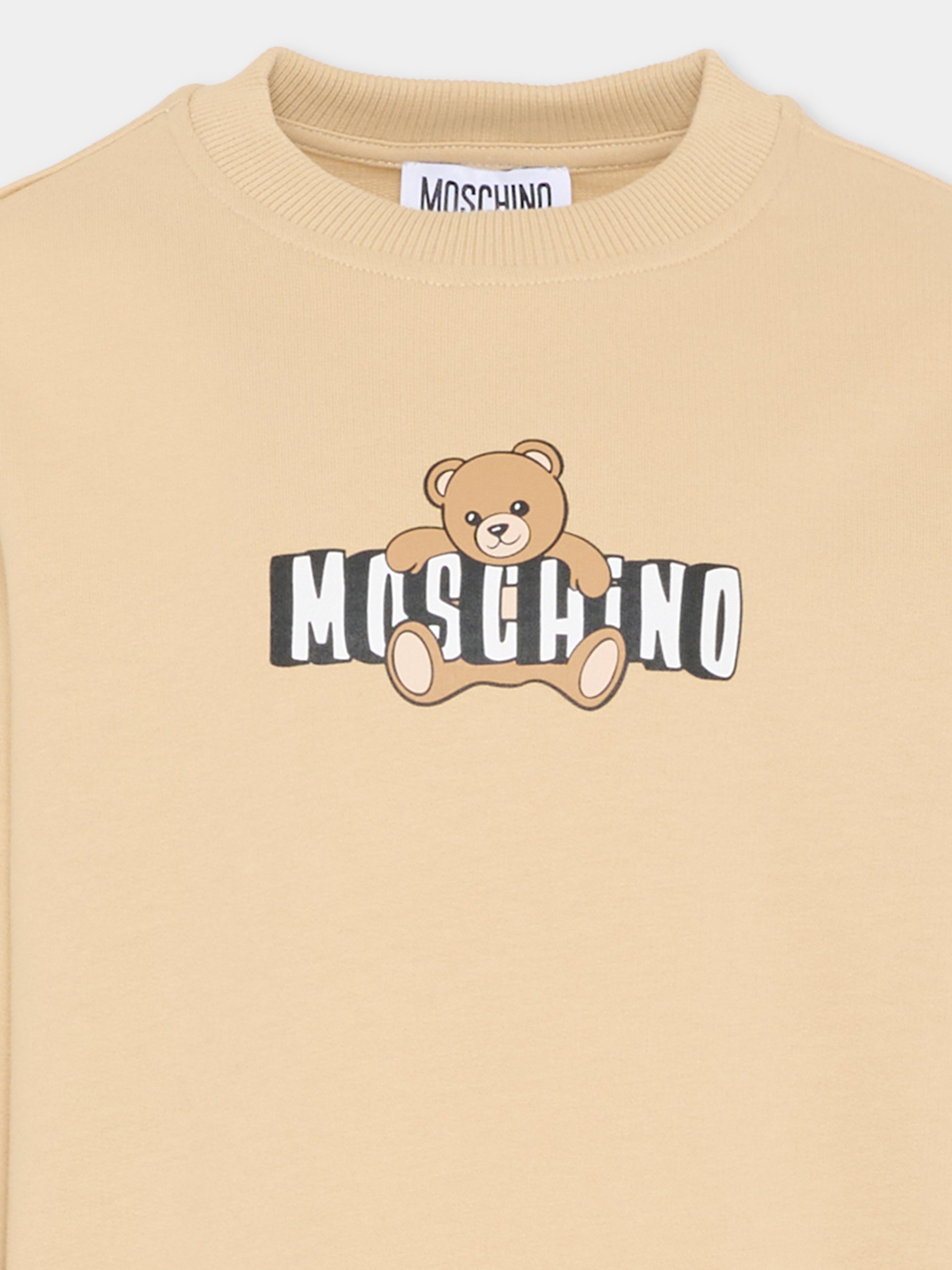 Felpa beige per bambini con Teddy Bear,Moschino Kids,HUF09U LCA19 20829