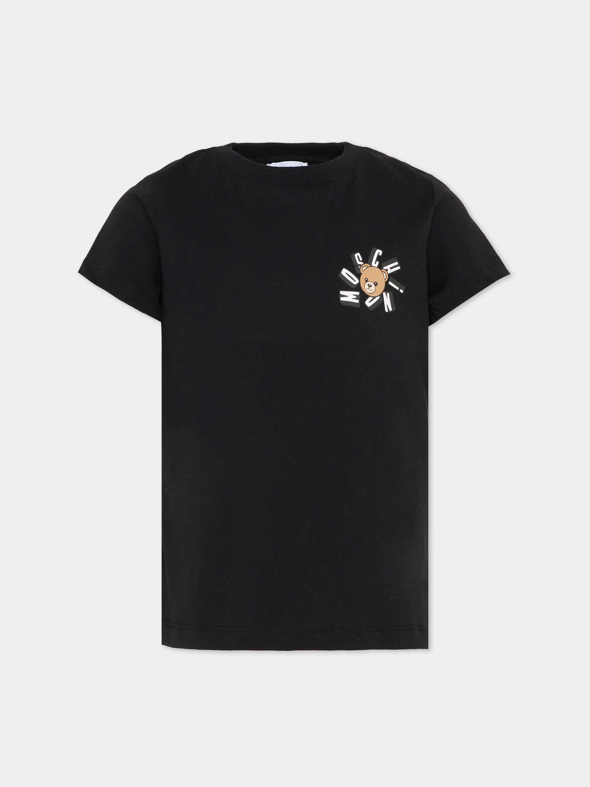 T-shirt nera per bambini con Teddy Bear,Moschino Kids,HUM05O LAA03 60100