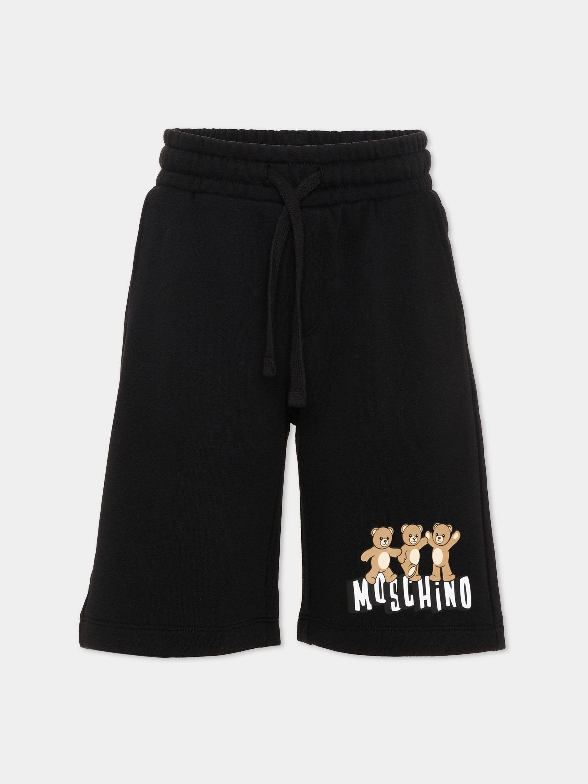 Shorts sportivi neri per bambini con Teddy Bear,Moschino Kids,HUQ02M LCA89 60100