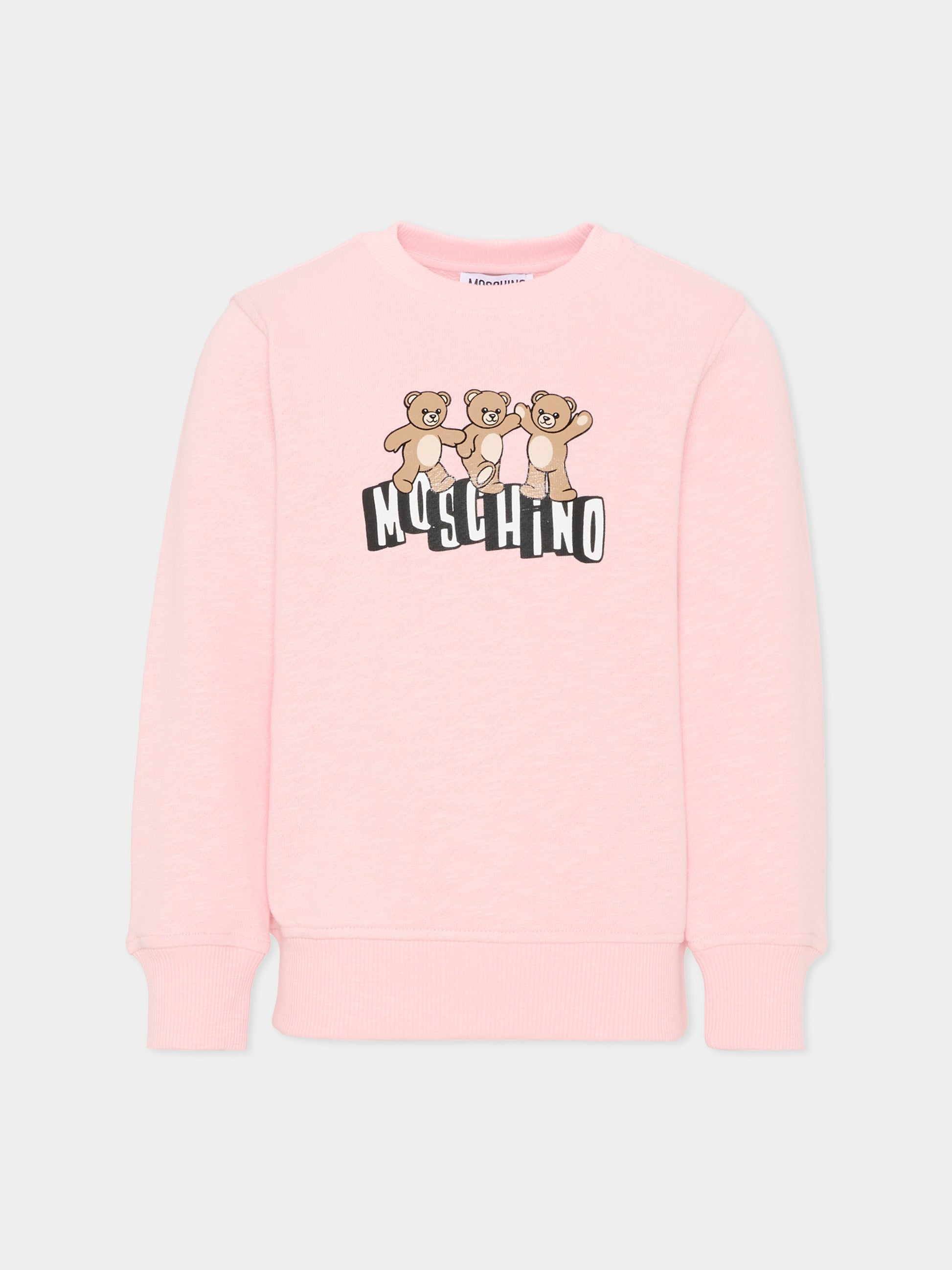 Felpa rosa per bambina con Teddy Bears,Moschino Kids,HVF08V LCA88 50209