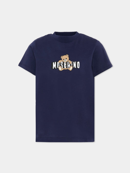 T-Shirt blu per bambini con Teddy Bear,Moschino Kids,HZM058 LAA03 40016