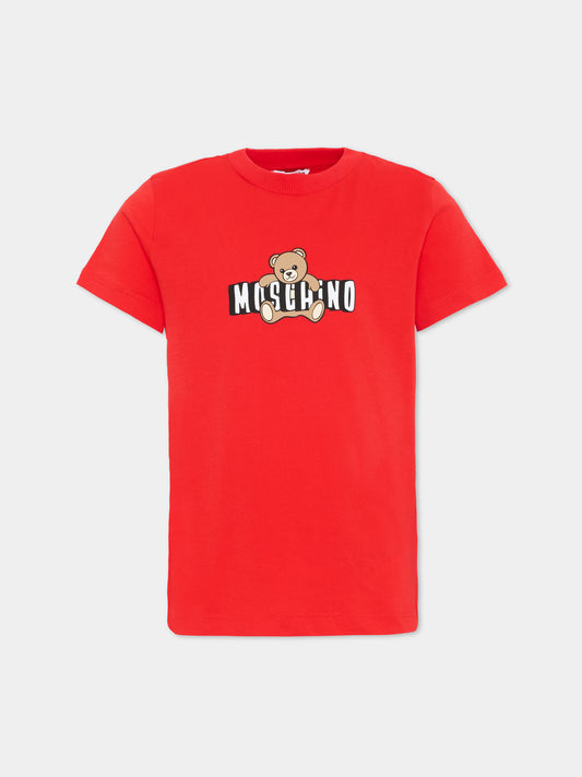 T-Shirt rossa per bambini con Teddy Bear,Moschino Kids,HZM058 LAA03 50109