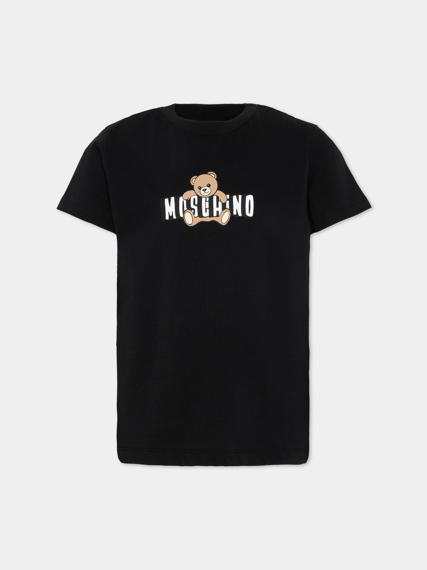 T-Shirt nera per bambini con Teddy Bear,Moschino Kids,HZM058 LAA03 60100