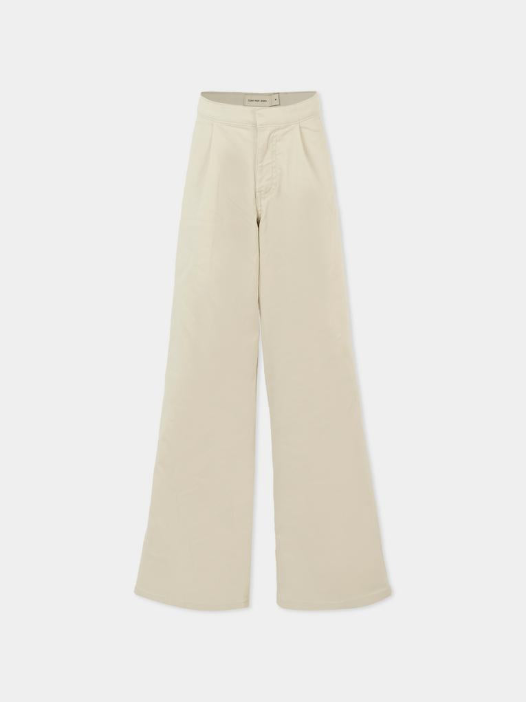 Pantaloni avorio per bambina con logo,Calvin Klein Kids,IG0IG02778 PDH