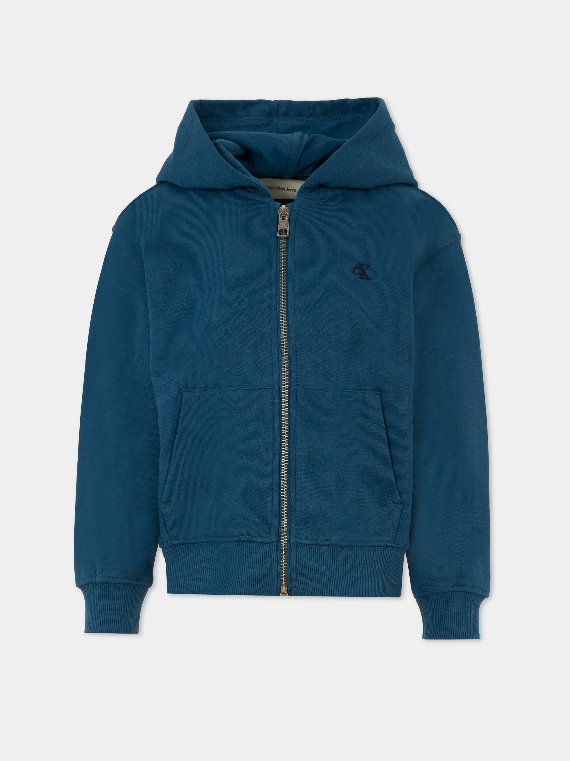Felpa blu per bambino con logo ricamato,Calvin Klein Kids,IB0IB02379 CFA