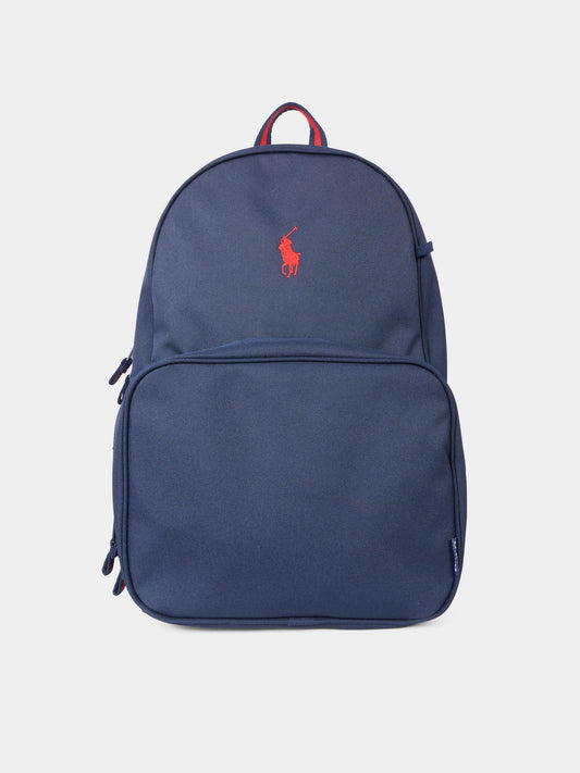 Zaino blu per bambini con cavallino,Ralph Lauren Kids,9AR077 BCV
