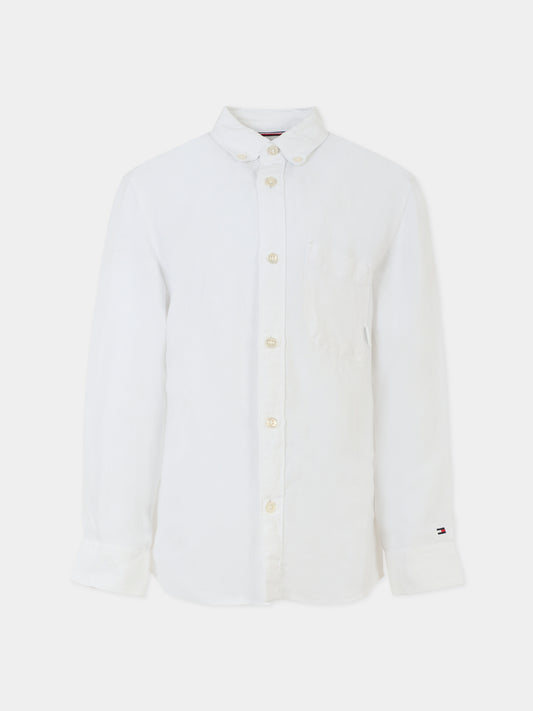 Camicia bianca per bambino con bandierina,Tommy Hilfiger Junior,KB0KB09550 YBR