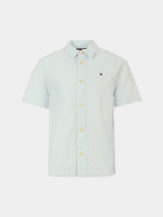 Camicia celeste per bambino con bandierina,Tommy Hilfiger Junior,KB0KB09558 0A4