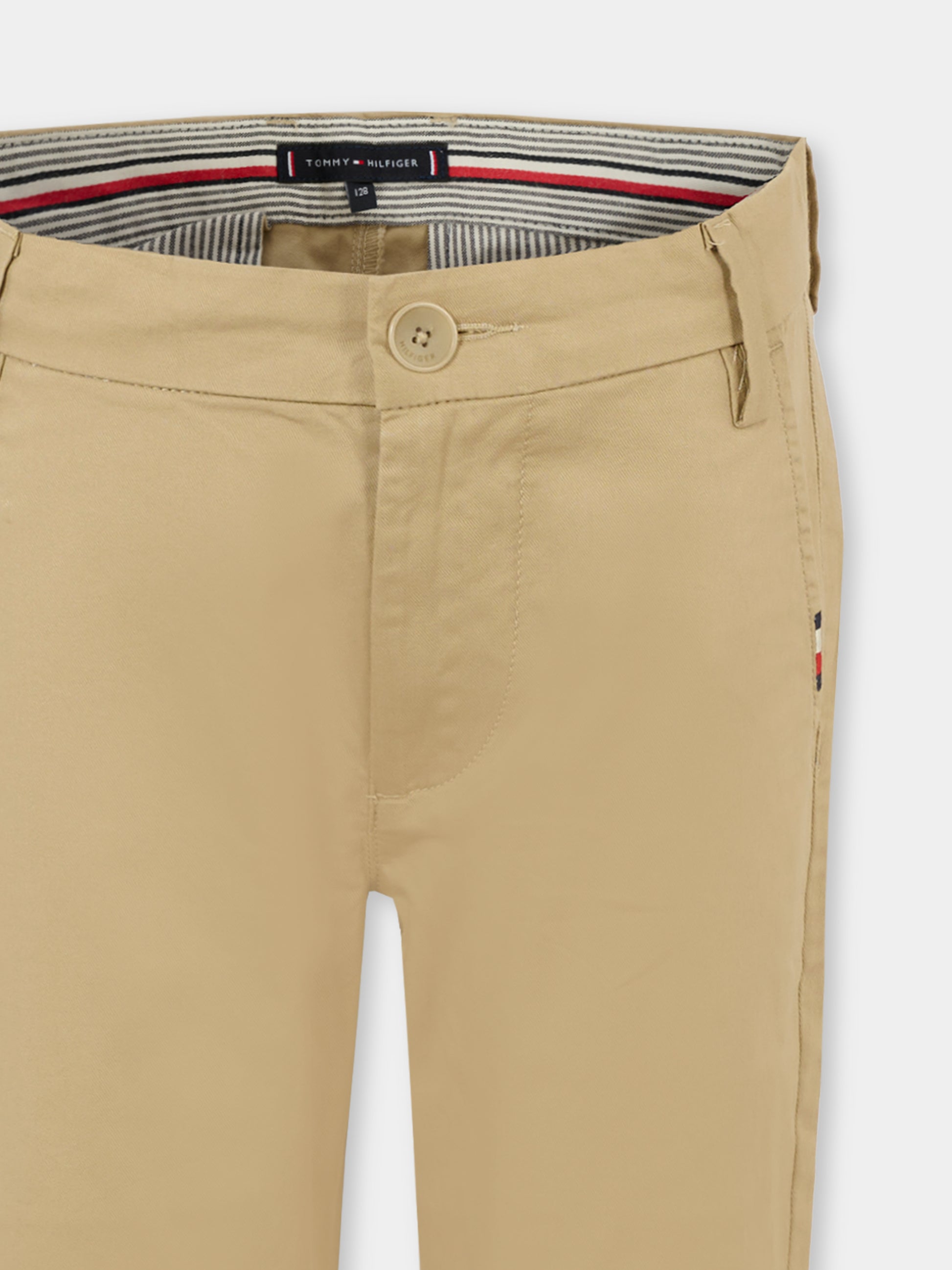 Pantaloni beige per bambino con bandierina,Tommy Hilfiger Junior,KB0KB09638 RBT