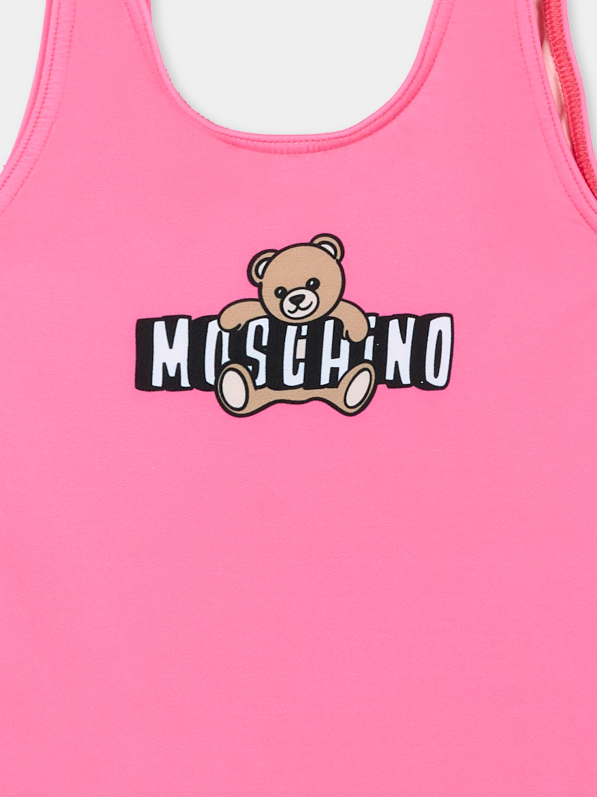 Costume intero fucsia per neonata con logo Teddy,Moschino Kids,M2L00A LKA11 50533