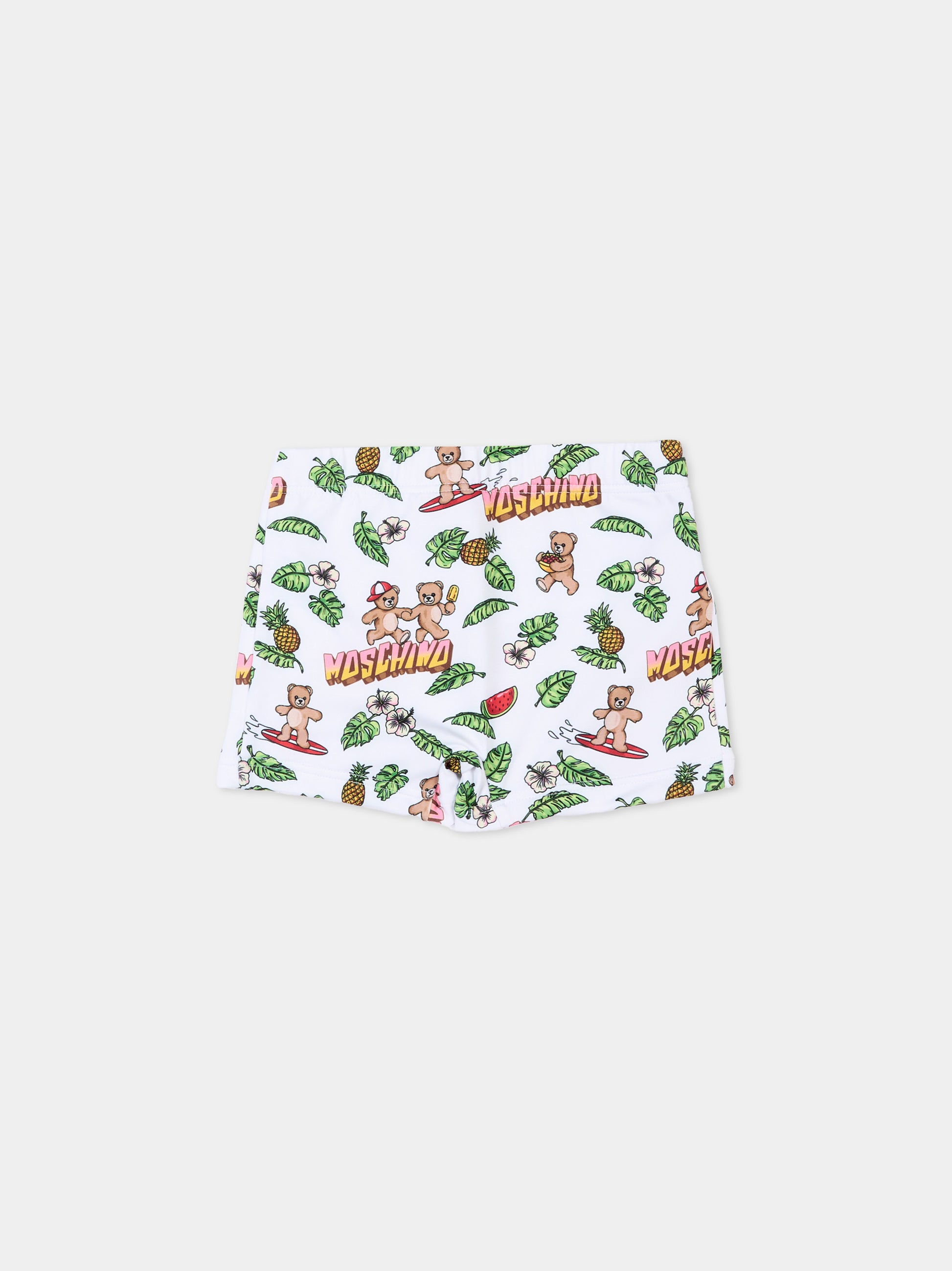 Boxer mare bianco per neonato stampa teddy,Moschino Kids,M5L006 LKA11 83657