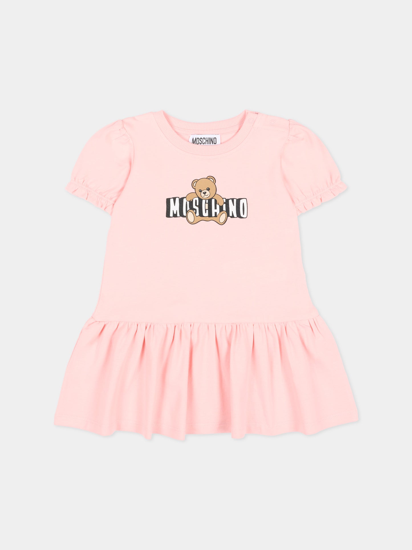 Vestito rosa per neonata con logo e Teddy Bear,Moschino Kids,MAV0C7 LBA00 50209