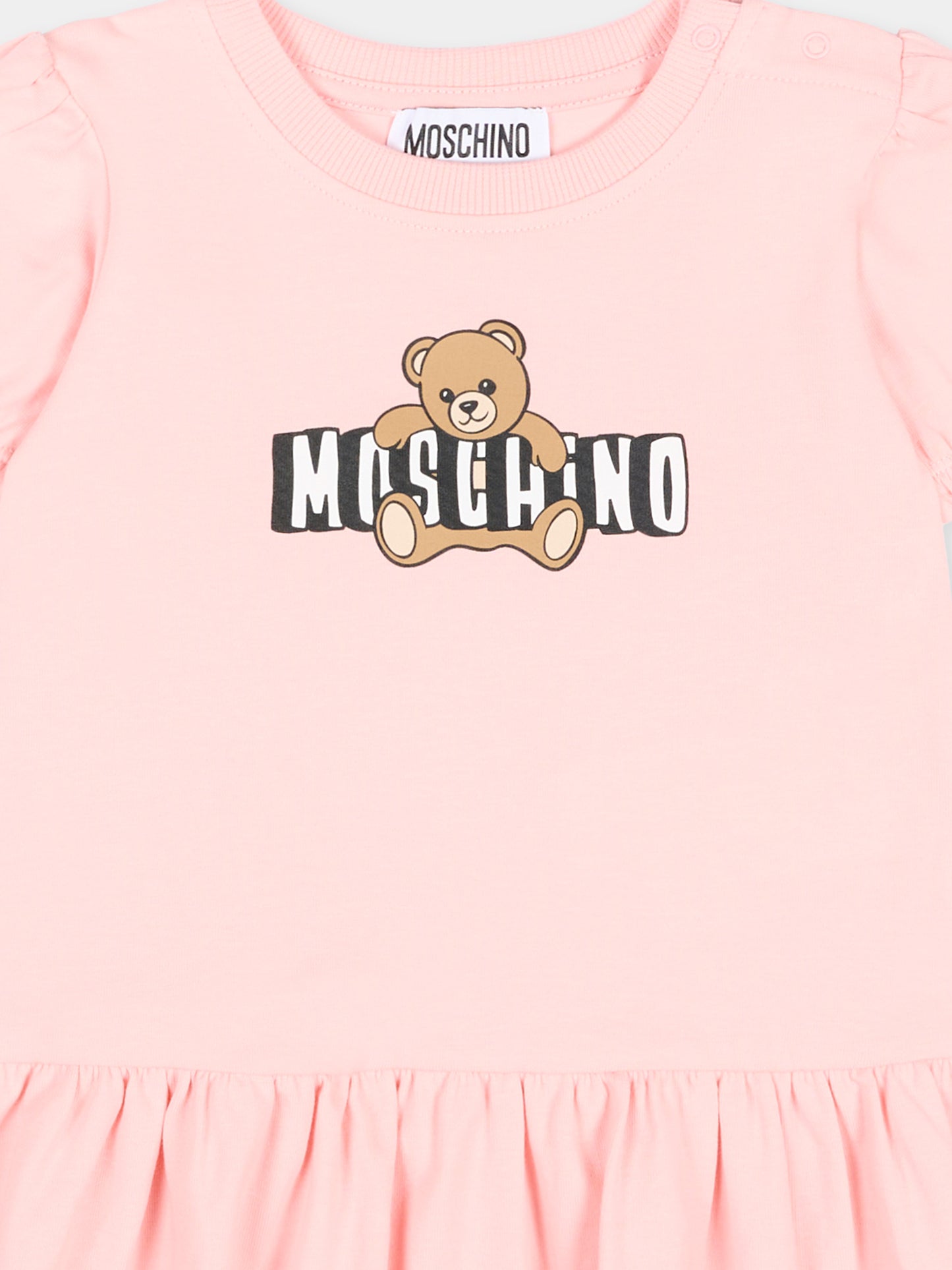 Vestito rosa per neonata con logo e Teddy Bear,Moschino Kids,MAV0C7 LBA00 50209