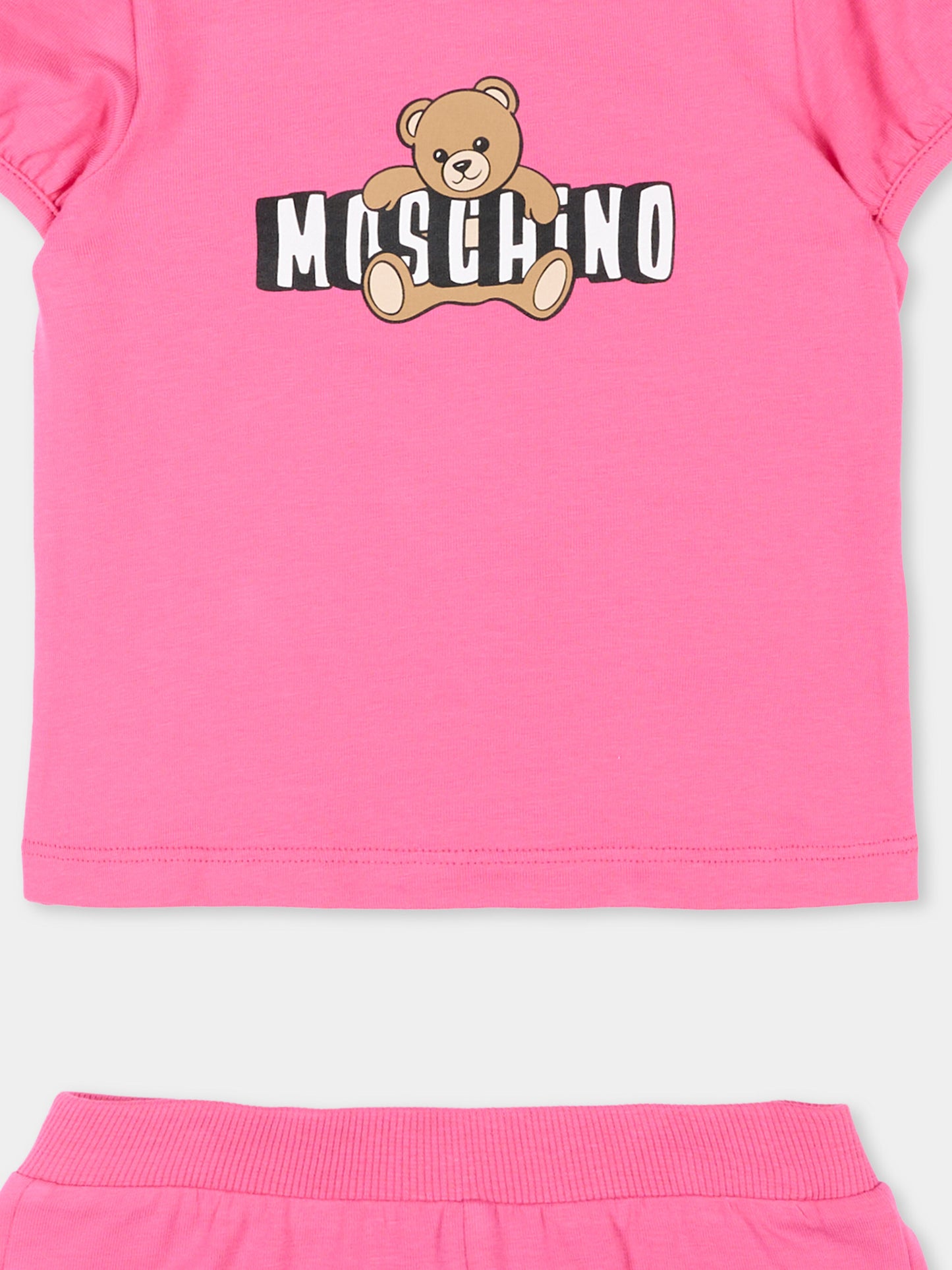 Completo sportivo fucsia per neonata con logo,Moschino Kids,MBG01O LBA00 50533