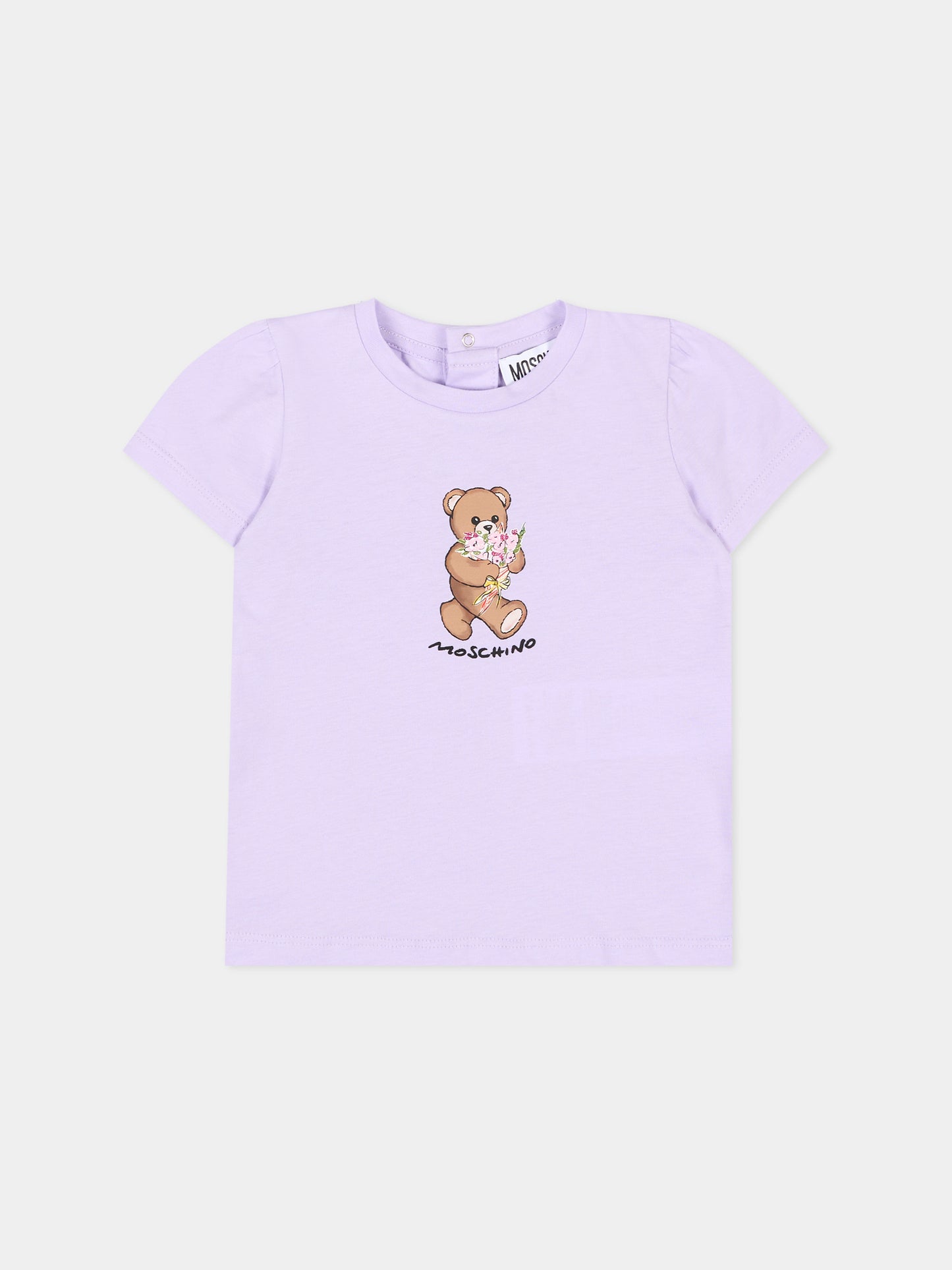 T-Shirt lilla per neonata con Teddy Bear,Moschino Kids,MDM03N LAA02 51683