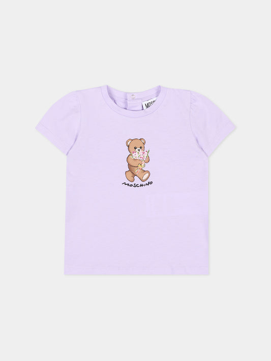 T-Shirt lilla per neonata con Teddy Bear,Moschino Kids,MDM03N LAA02 51683