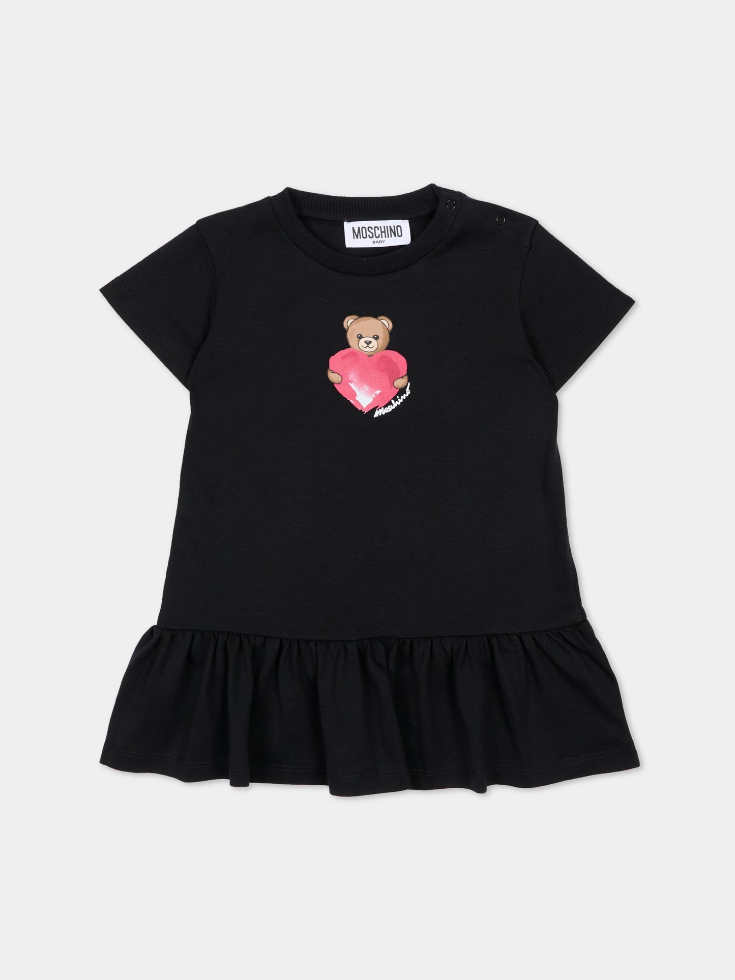 Vestito nero per neonata con Teddy Bear e cuore,Moschino Kids,MDV0DJ LAA02 60100