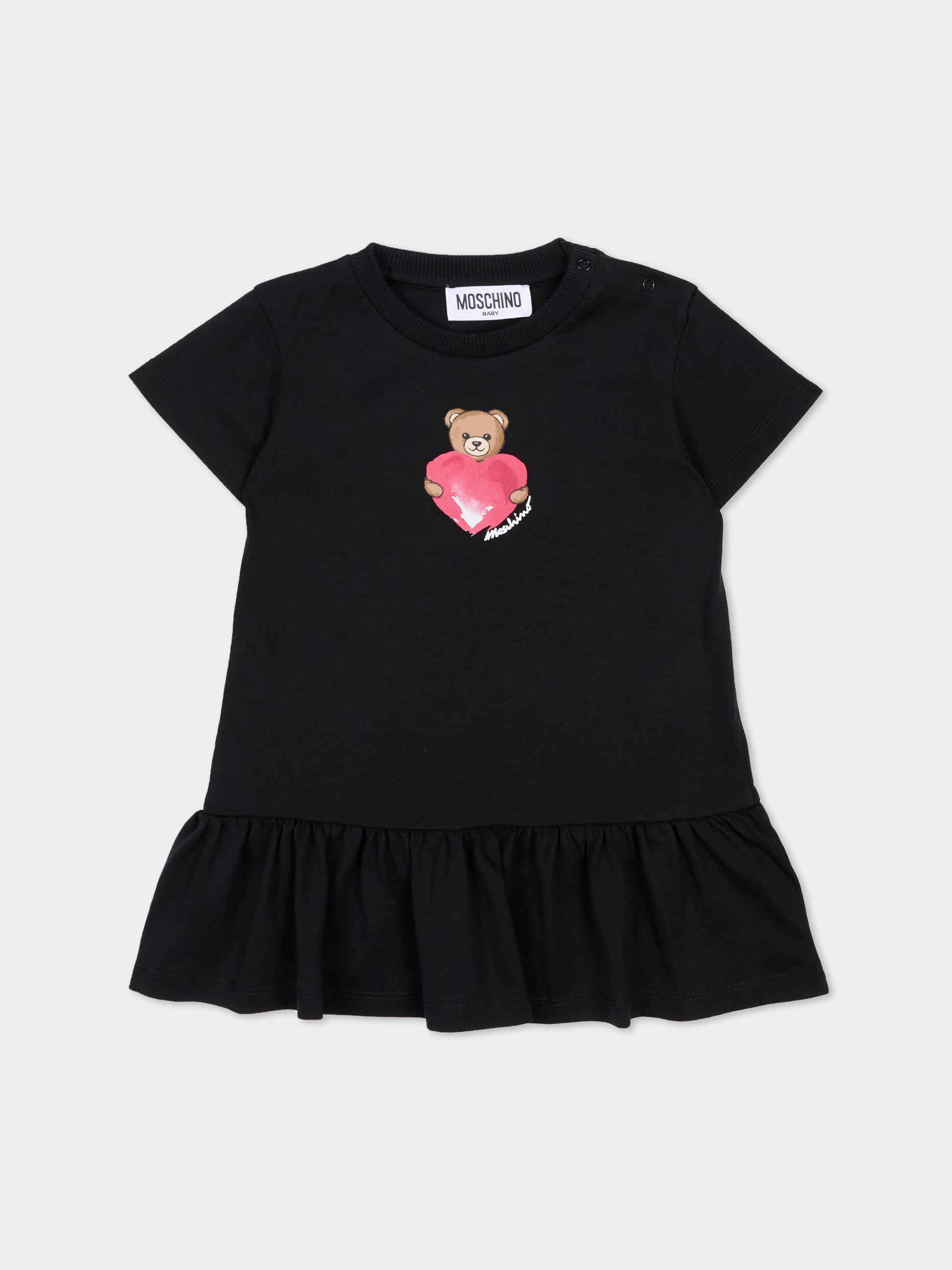Vestito nero per neonata con Teddy Bear e cuore,Moschino Kids,MDV0DJ LAA02 60100