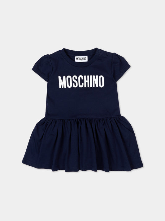 Vestito blu per neonata con logo,Moschino Kids,MDV0DM LAA02 40016