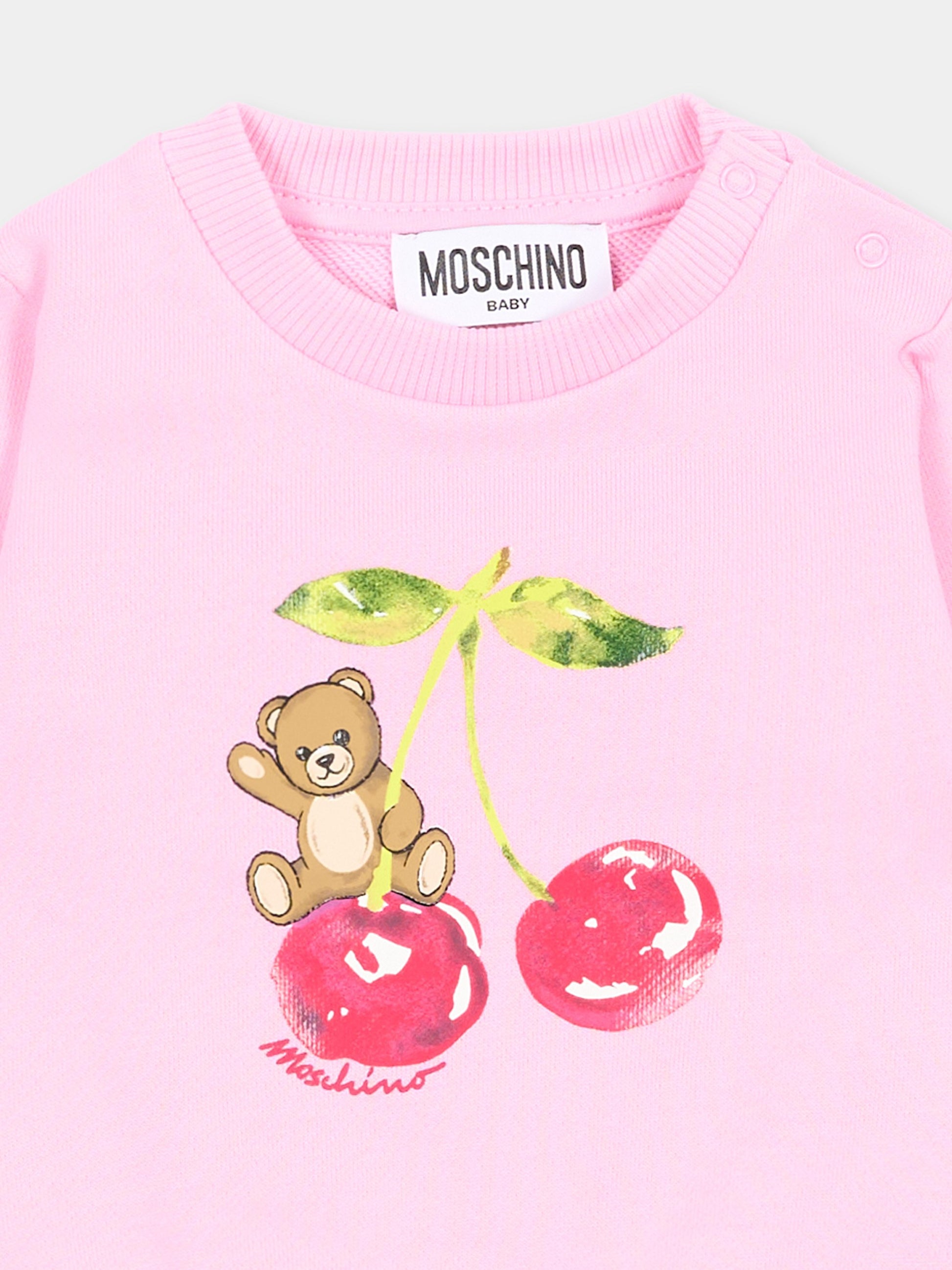 Felpa rosa per neonata con Teddy Bear,Moschino Kids,MGF02K LCA52 51473