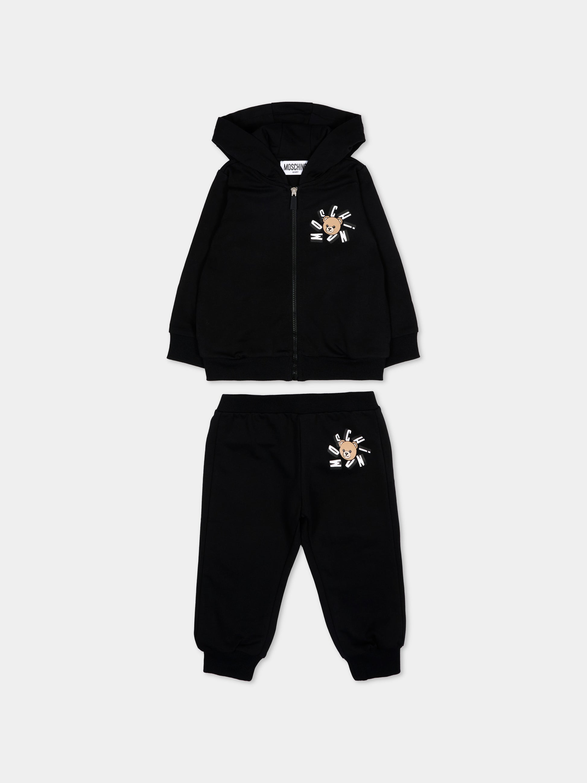 Completo sportivo nero per neonati con Teddy Bear,Moschino Kids,MMK05D LCA19 60100