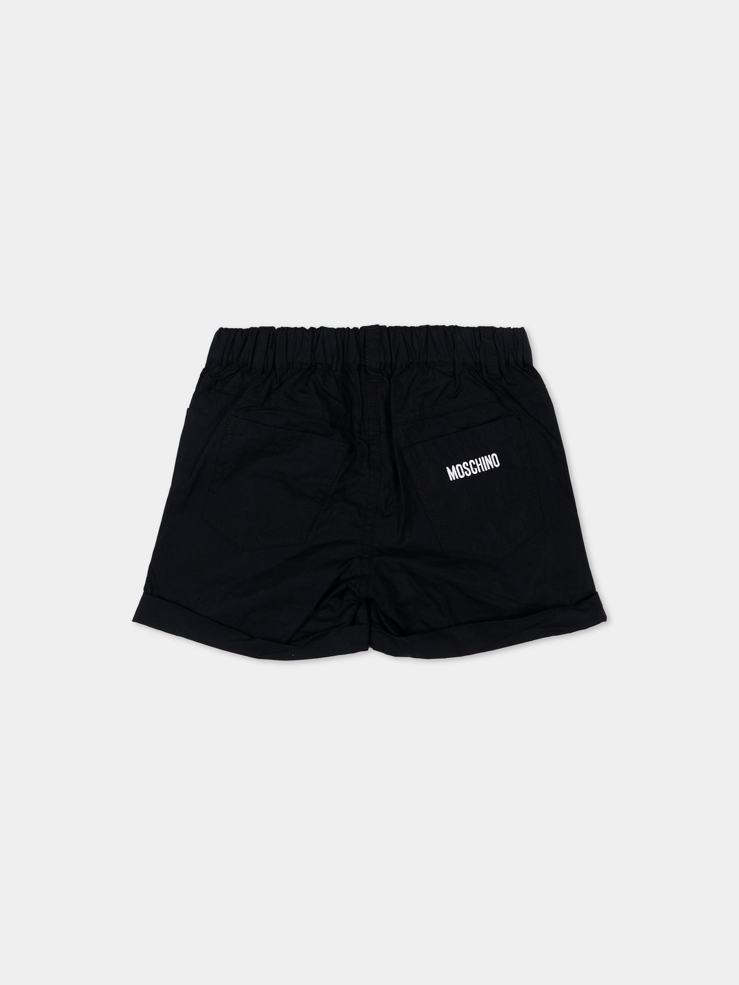 Shorts neri per neonati con logo,Moschino Kids,MNQ00R LLA10 60100