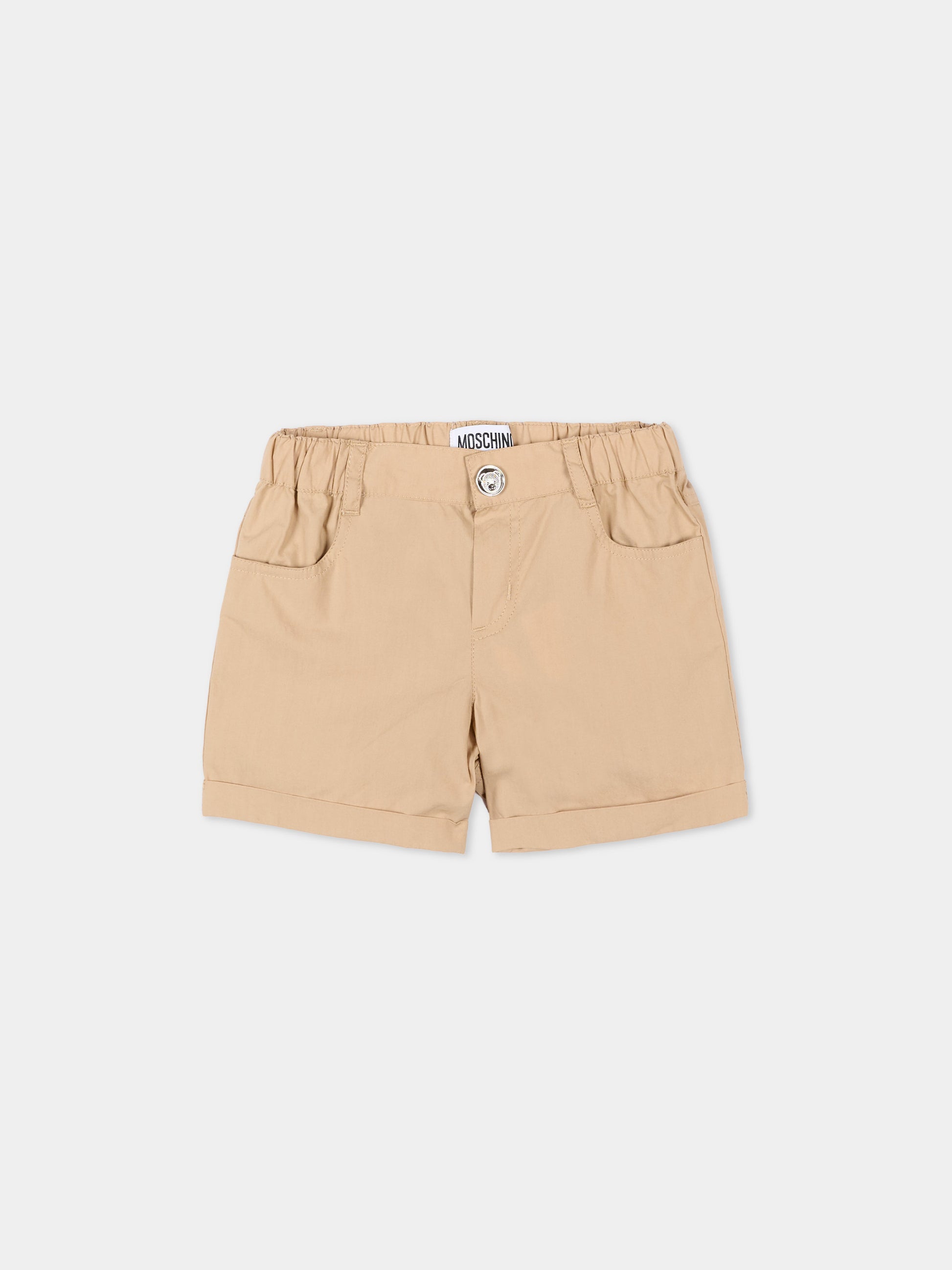 Shorts beige per neonati con logo,Moschino Kids,MNQ00R LLA10 20829