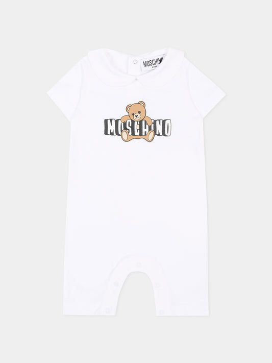 Tutina bianca Moschino per neonati logo,Moschino Kids,MNY03Y LAA03 10101