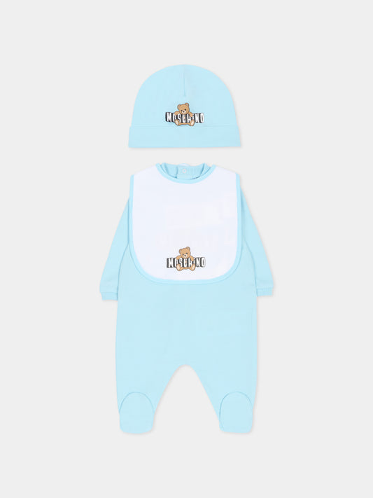 Set tutine celeste per neonato con Teddy Bear,Moschino Kids,MOY03I LCA19 40304