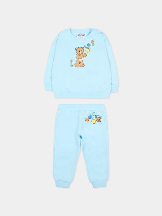 Completo sportivo celeste per neonato con Teddy Bear,Moschino Kids,MSK039 LCA19 40304