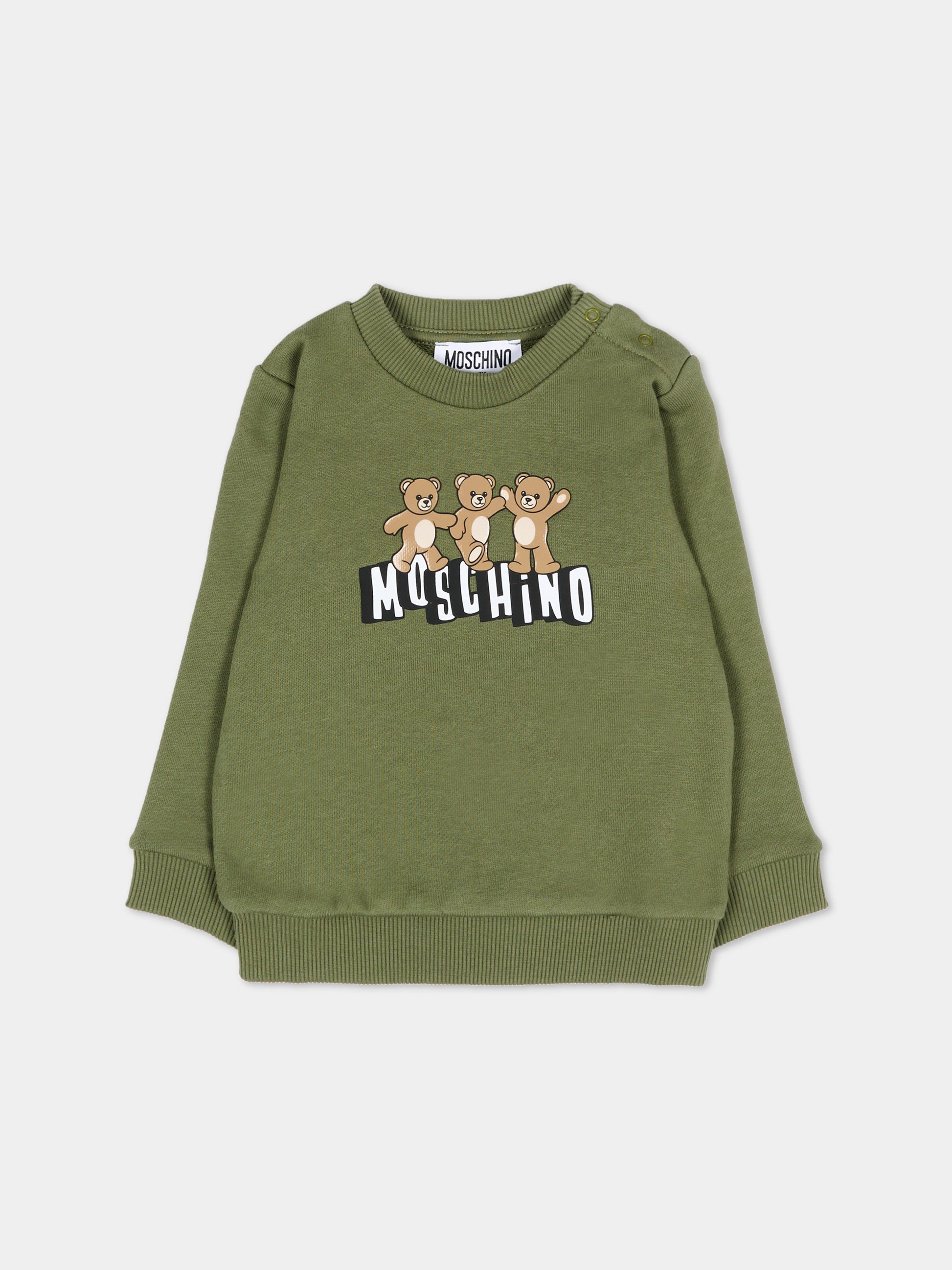 Felpa verde per neonato con Teddy Bear,Moschino Kids,MTF060 LCA89 30037