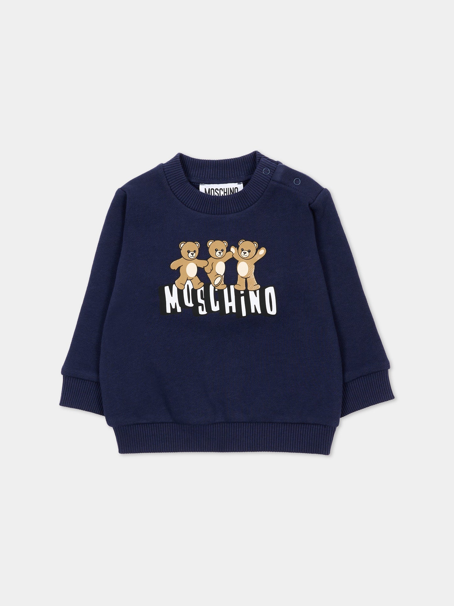 Felpa blu per neonati con Teddy Bear,Moschino Kids,MTF060 LCA89 40016