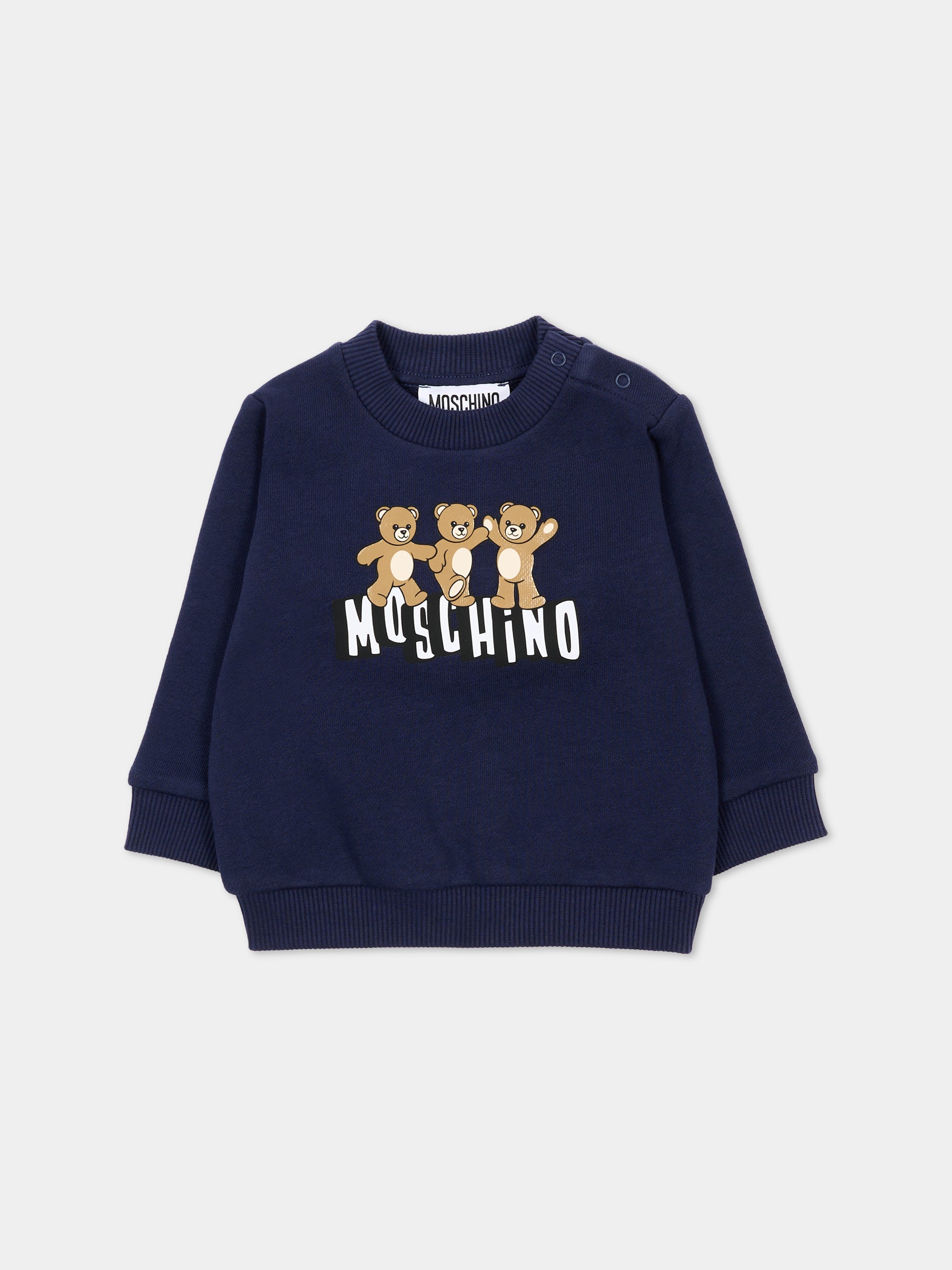 Felpa blu per neonati con Teddy Bear,Moschino Kids,MTF060 LCA89 40016