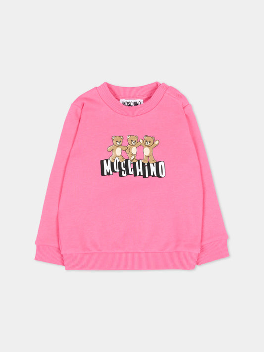 Felpa fucsia per neonata con Teddy Bear,Moschino Kids,MTF060 LCA89 50533