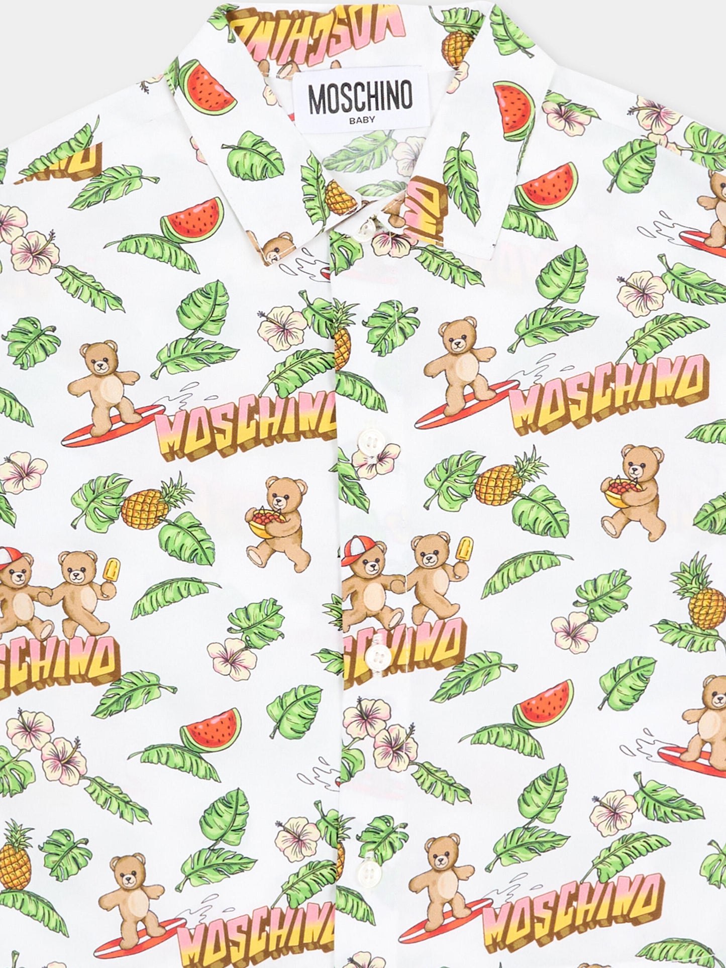 Camicia bianca per neonato con Teddy Bear,Moschino Kids,MUC01L LLB64 83657