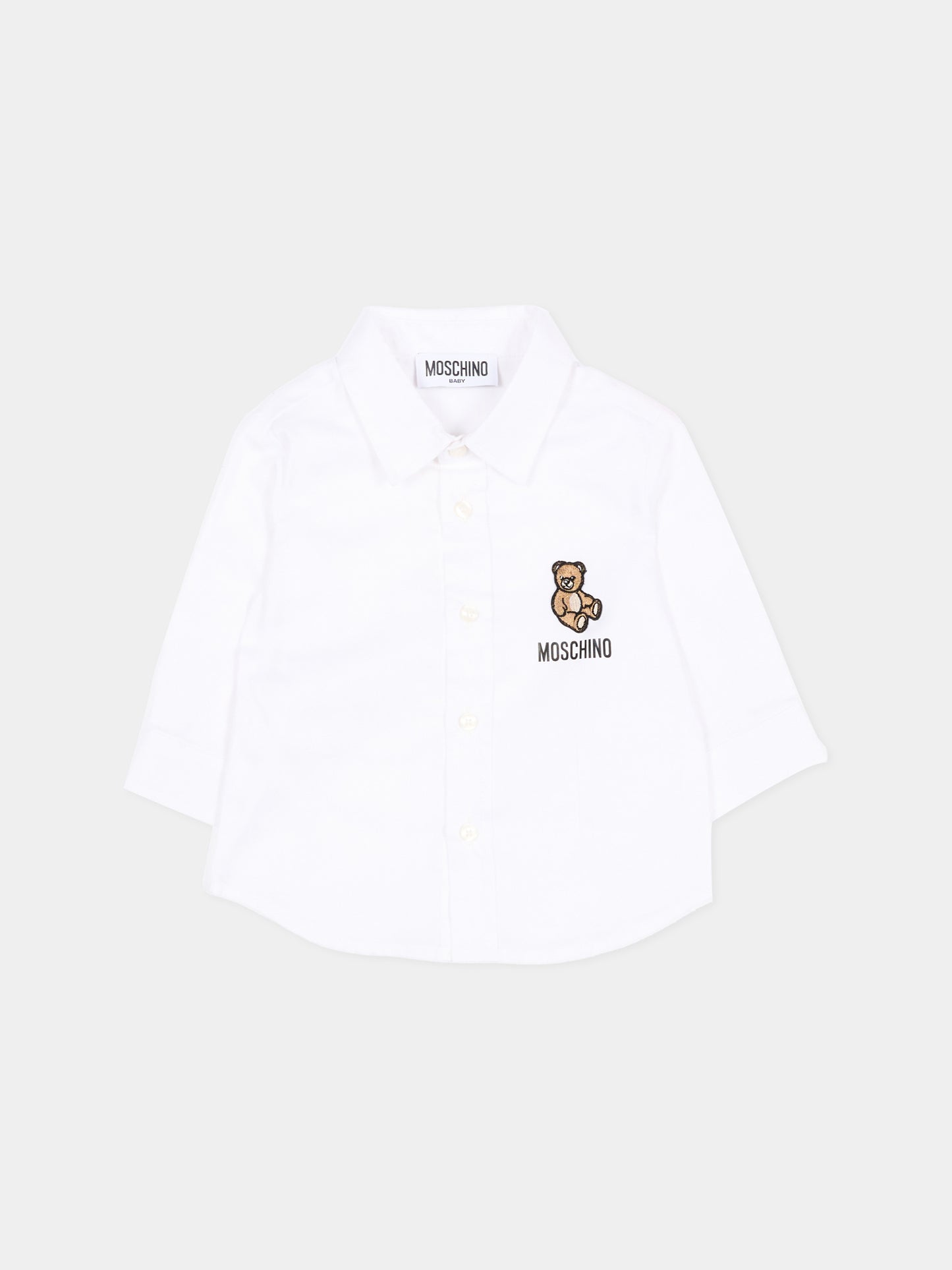 Camicia bianca per neonato con Teddy Bear,Moschino Kids,MUC01N LNE06 10101