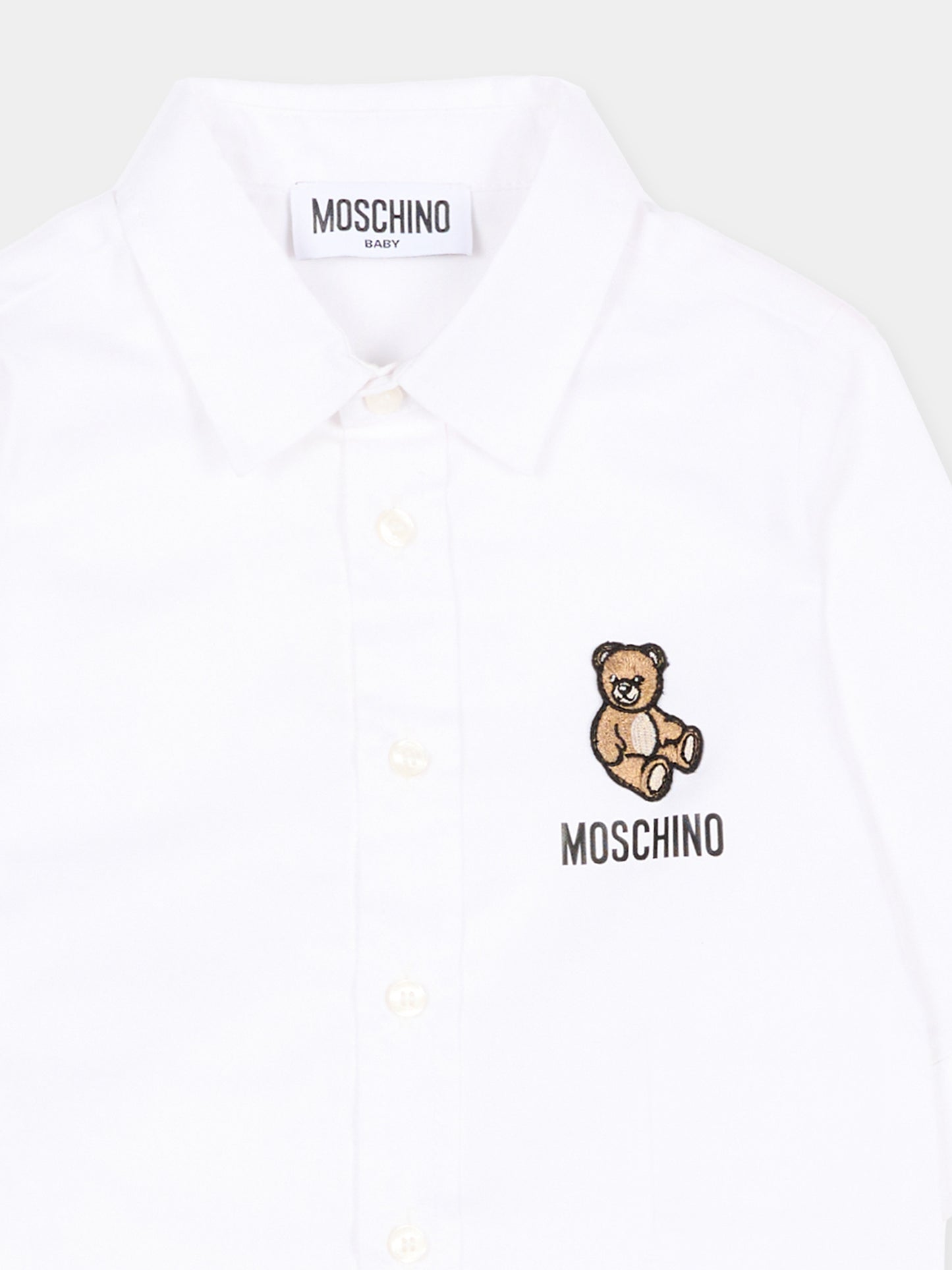 Camicia bianca per neonato con Teddy Bear,Moschino Kids,MUC01N LNE06 10101
