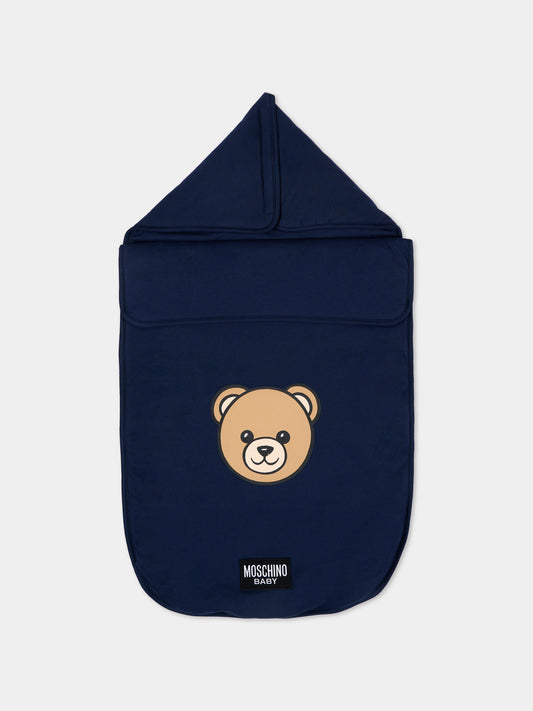 Sacco nanna blu per neonati con Teddy Bear,Moschino Kids,MUE00V LCA19 40016