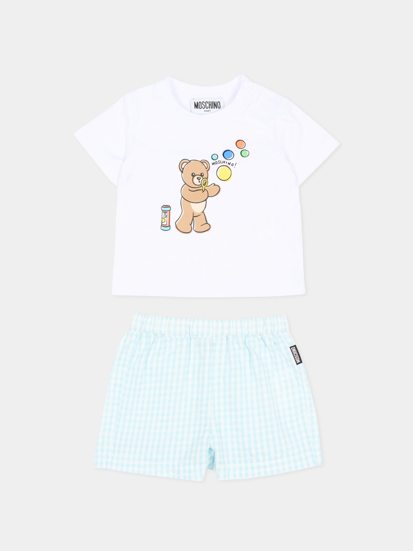 Completo sportivo celeste per neonato con Teddy Bear,Moschino Kids,MUG01S LZE10 83675