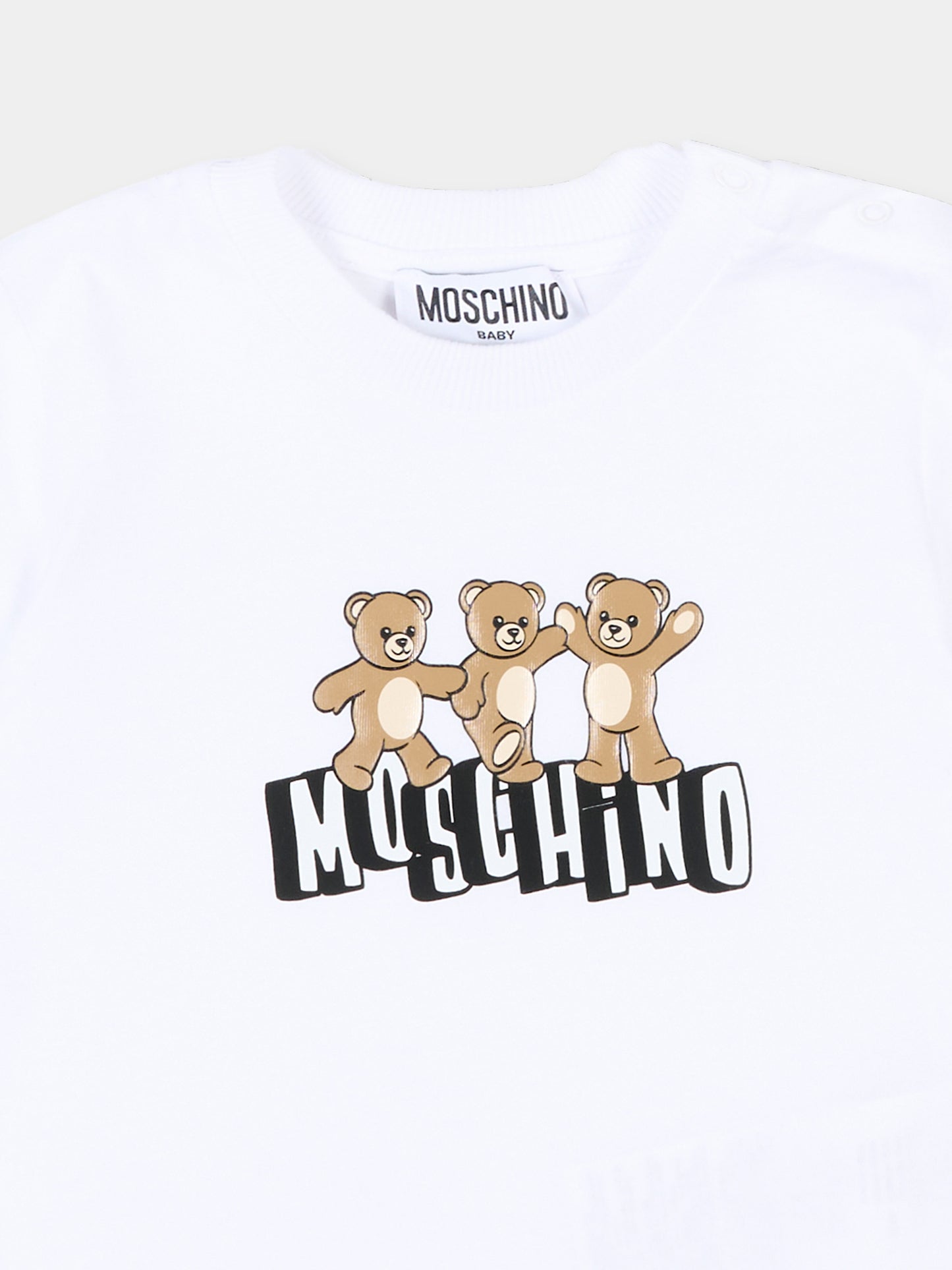 T-Shirt bianca per neonati con logo e Teddy Bear,Moschino Kids,MUM04K LAA17 10101