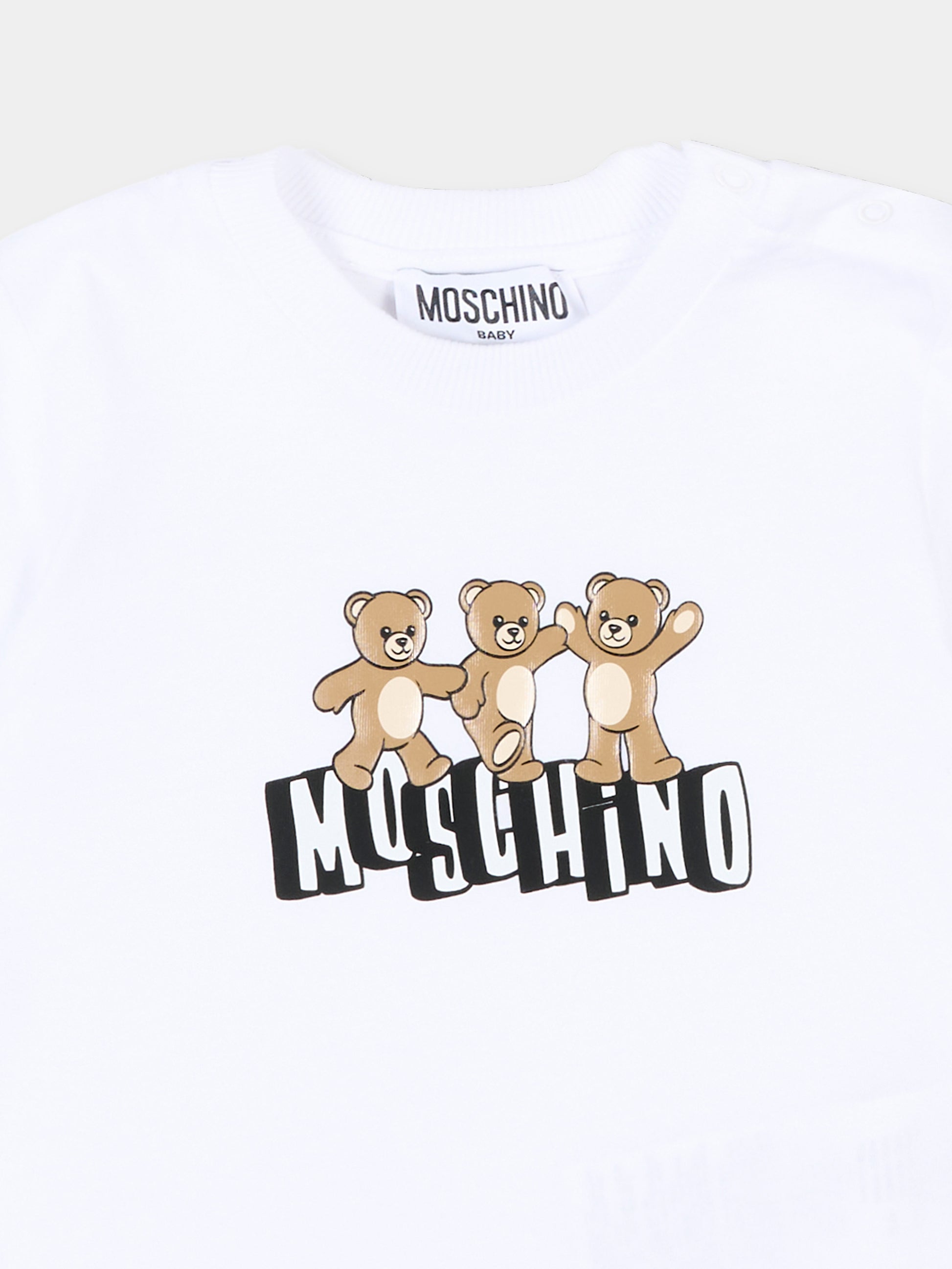 T-Shirt bianca per neonati con logo e Teddy Bear,Moschino Kids,MUM04K LAA17 10101